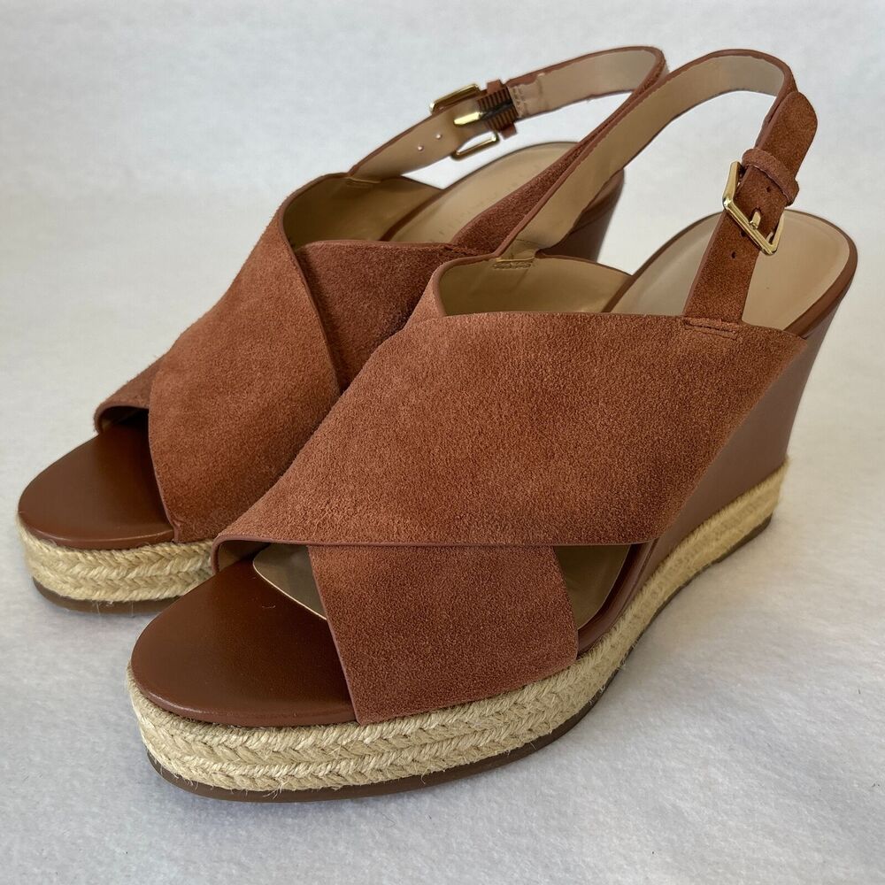 H By Halston Espadrille‎ Wedge Sandals Stella Cognac Womens Slingback Size 9.5M